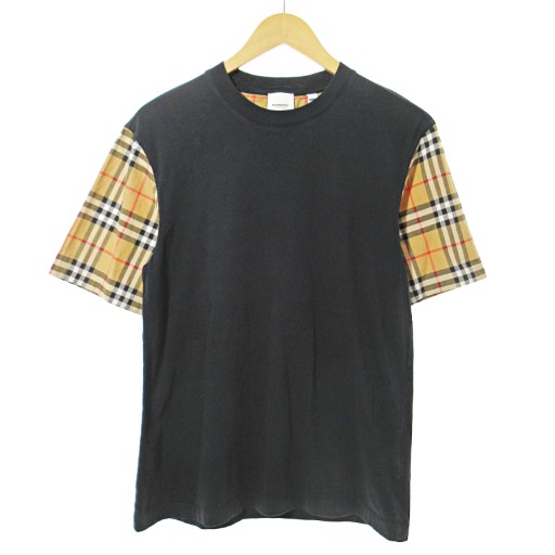 【中古】バーバリー BURBERRY 美品 ノバチェック Tシャツ カットソー 半袖 XS 黒 ブラック 1104 ■MNK2 メンズ