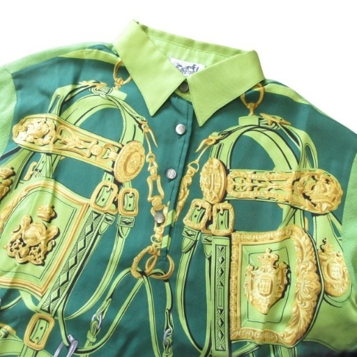 【中古】エルメス HERMES ツイルレーヌ BRIDES de GALA 式典用馬勒 ニット 長袖 国内正規 緑 グリーン M ■MNK2_2