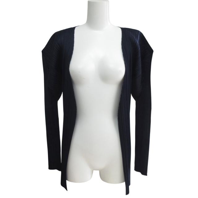 【中古】プリーツプリーズ PLEATS PLEASE イッセイミヤケ 美品 カーディガン ボレロ 長袖 紺 ネイビー サイズ3