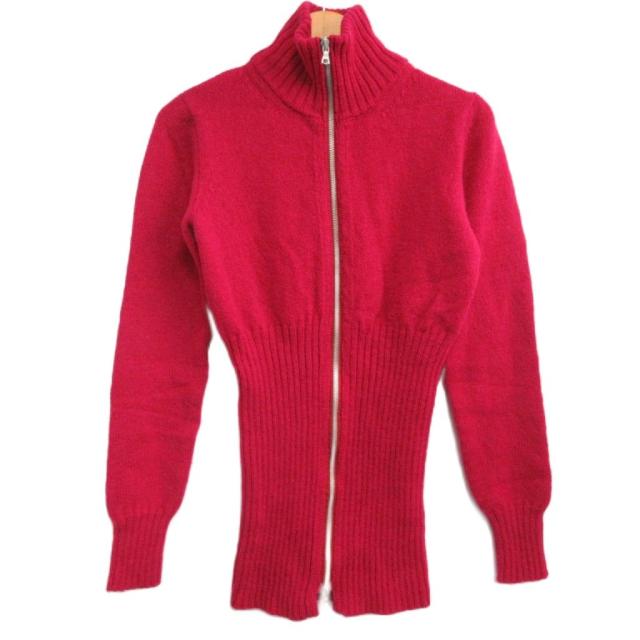 【中古】ドリスヴァンノッテン 00s アーカイブ ドライバーズニット ジップアップセーター 変形 riri ピンク S IBO84