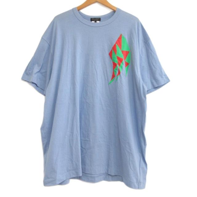 【中古】コムデギャルソンオムプリュス 23SS 幾何学 グラフィック Tシャツ プリント PK-T007 半袖 青 ブルー L