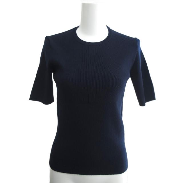 【中古】未使用品 ミューズ ドゥーズィエム クラス MUSE 23SS タグ付 DINER B RIB 半袖ニット F ネイビー