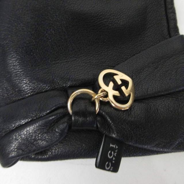 【中古】グッチ GUCCI カウレザー グローブ 手袋 ハートチャーム リボン GG シルク裏地 7 黒 ブラック 245919 IBO86 中古】グッチ GUCCI カウレザー グローブ 手袋 ハートチャーム リボン