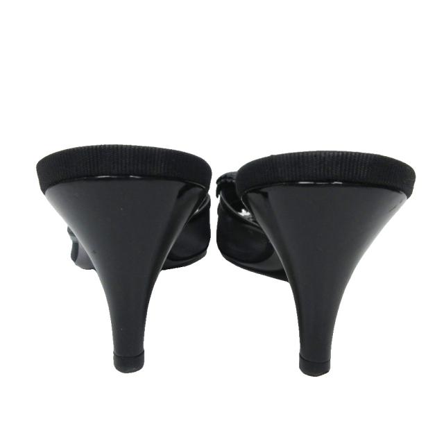 【中古】シャネル CHANEL カメリア サンダル ミュール ラムスキン ココマーク メッシュ 35.5C 黒 ブラック ■MNK3