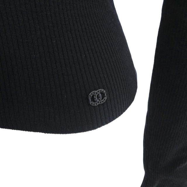 【中古】シャネル CHANEL 03A ココマーク リボン リブニット トップス カットソー 長袖 38 黒 ブラック ■MNK3 中古】シャネル CHANEL 03A ココマーク リボン リブニット トップス