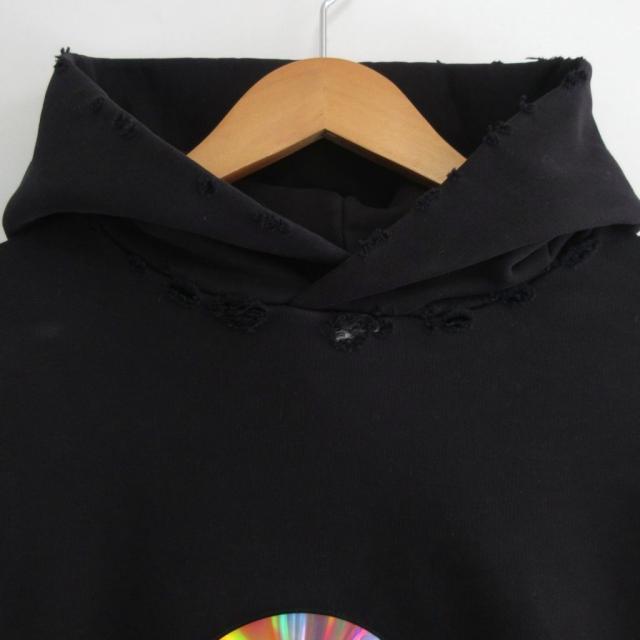 【中古】バレンシアガ タグ付 24SS VALENTINE CD HOODIE パーカー フーディ ダメージ加工 1 黒 739024 ■MNK3_3
