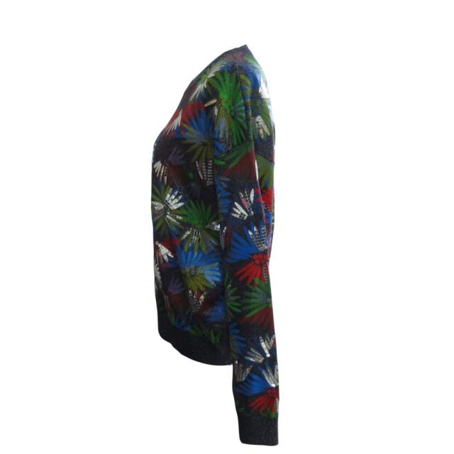 【中古】シャネル 美品 希少 17C キューバ クルーズコレクション LOOK58 フローラル セーター ニット 42 ■MNK3