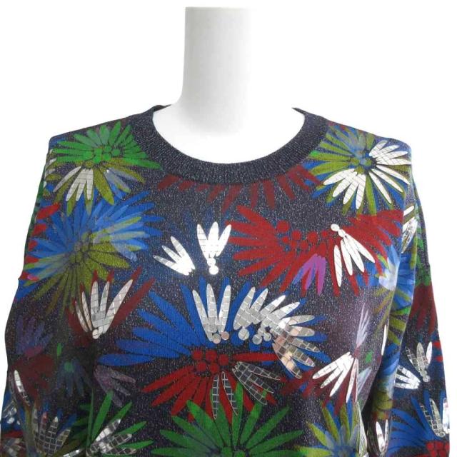 【中古】シャネル 美品 希少 17C キューバ クルーズコレクション LOOK58 フローラル セーター ニット 42 ■MNK3