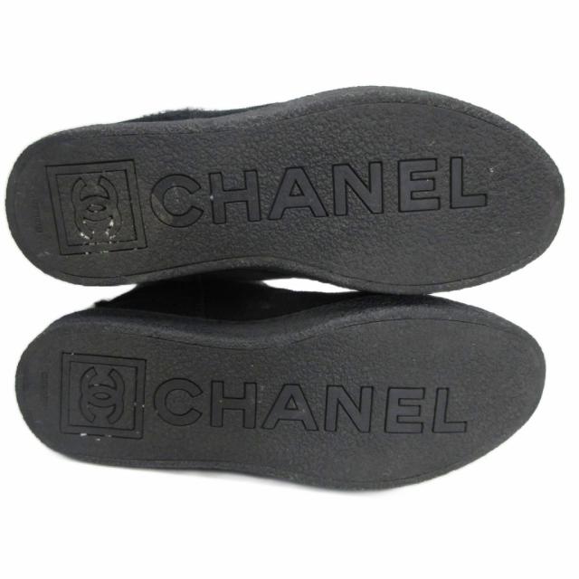 【中古】シャネル CHANEL マトラッセ ムートン ロングブーツ ココマーク G26557 レザー 35 黒 ブラック レディース_4