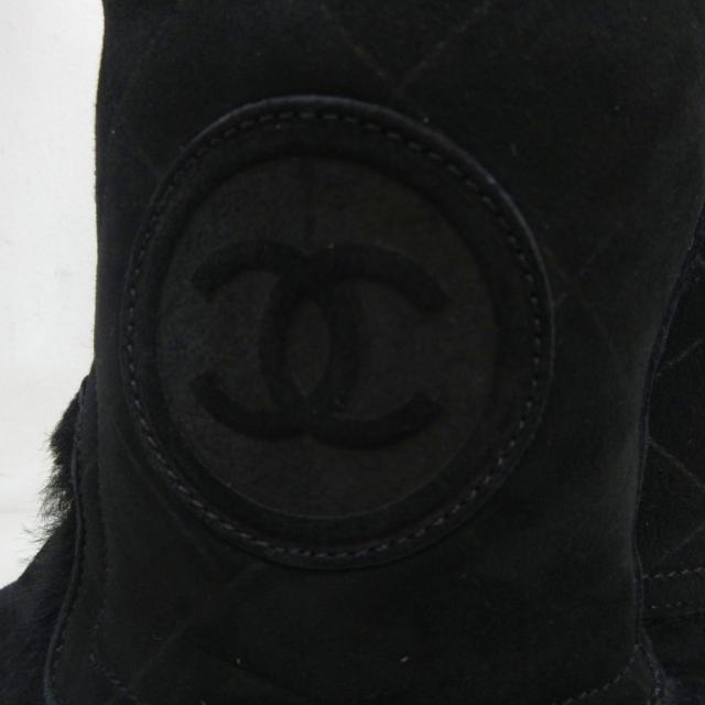 【中古】シャネル CHANEL マトラッセ ムートン ロングブーツ ココマーク G26557 レザー 35 黒 ブラック レディース_5