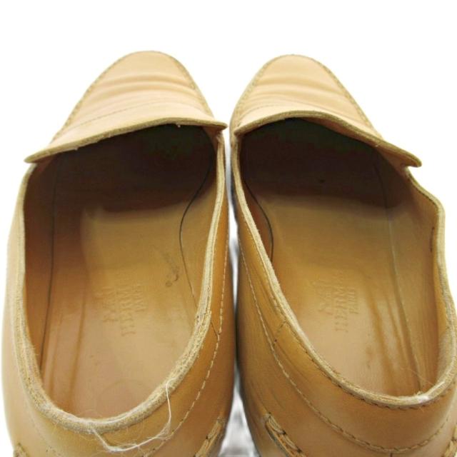 【中古】エルメス HERMES Hロゴステッチ オールレザー ローファー 37 23.5cm ベージュ 1205 ■MNK3