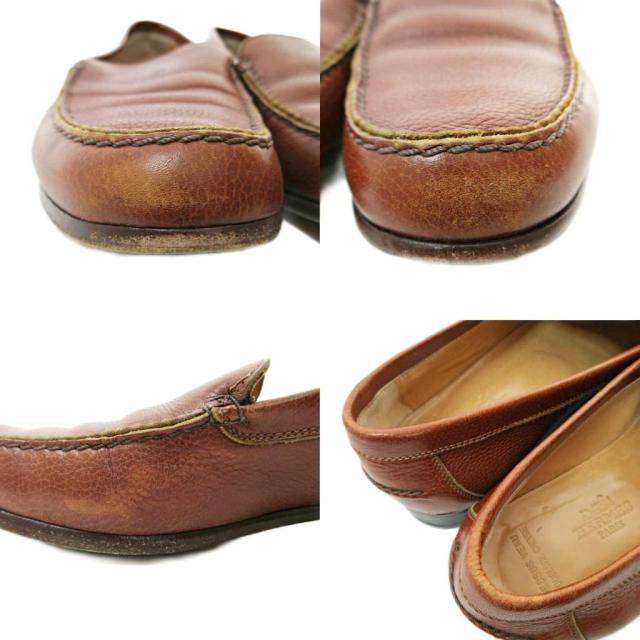 【中古】エルメス HERMES Hロゴ ローファー オールレザー 36.5 23.5cm ブラウン 茶 1205 ■MNK3