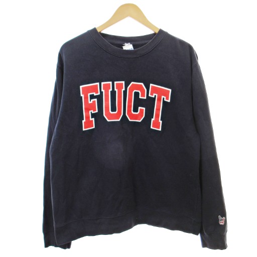 【中古】ファクト fuct USA製 トレーナー スウェット カレッジロゴ 長袖 M 紺 ネイビー 1205 IBO86 メンズ