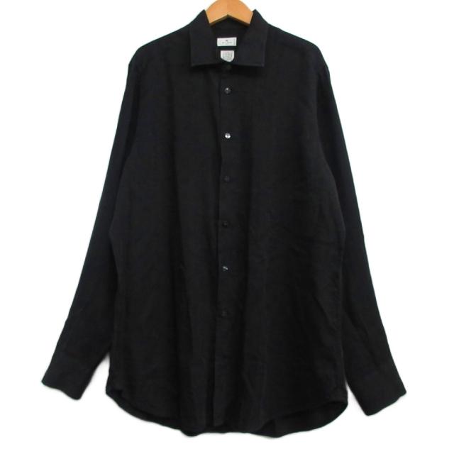 【中古】エトロ ETRO リヨセル ドレスシャツ 総柄 42 黒 ブラック メンズ