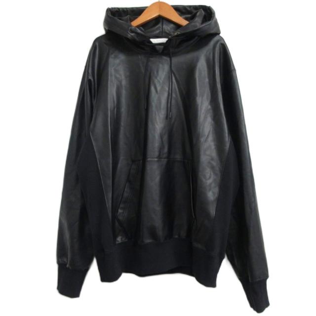 【中古】ジョンローレンスサリバン JOHN LAWRENCE SULLIVAN 美品 23AW vegan leather hoodie パーカー M ブラック