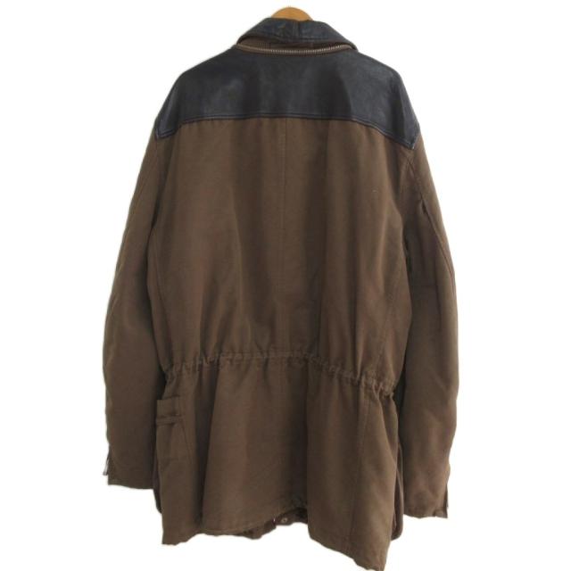 【中古】シーピーカンパニー C.P.COMPANY 05AW レザー切替 コート ミリタリージャケット 襟レザー 茶 ブラウン 52