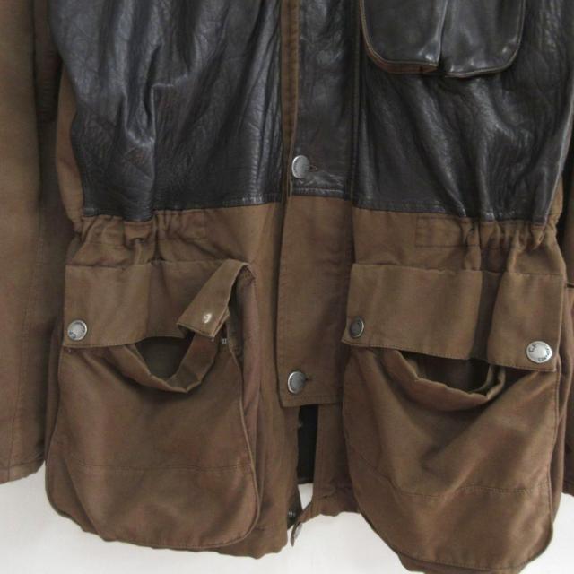 【中古】シーピーカンパニー C.P.COMPANY 05AW レザー切替 コート ミリタリージャケット 襟レザー 茶 ブラウン 52