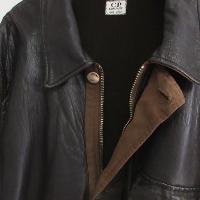 【中古】シーピーカンパニー C.P.COMPANY 05AW レザー切替 コート ミリタリージャケット 襟レザー 茶 ブラウン 52