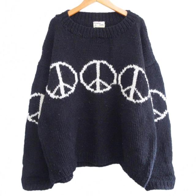 【中古】マクマーンウーレン Mcmachon Woolen ピースマーク ニット セーター ウール クルーネック 黒 ブラック