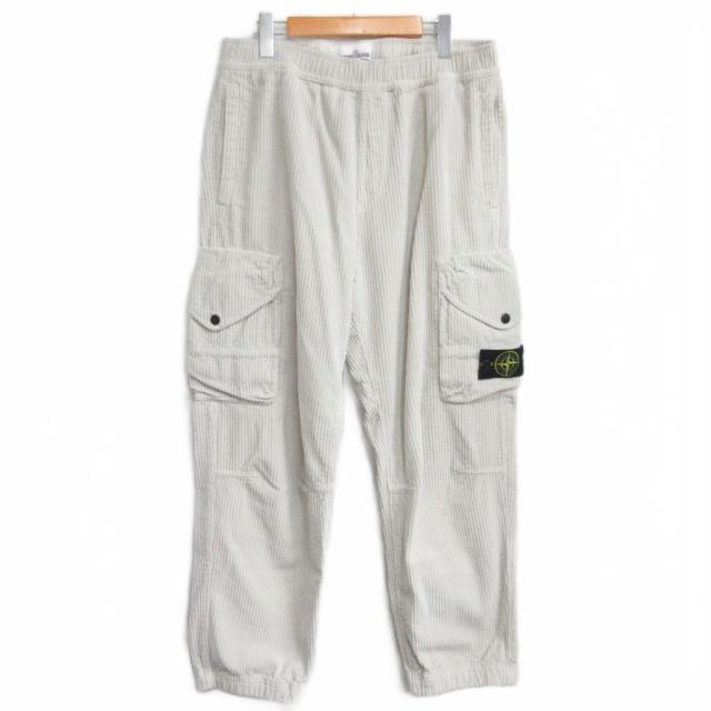 【中古】ストーンアイランド 美品 23AW ガーメントダイ コーデュロイ カーゴパンツ コンパスロゴ 33 白 791532611