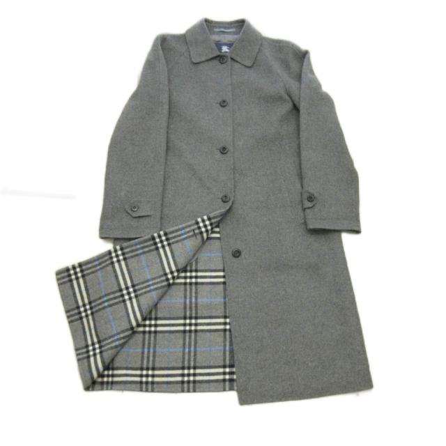 バーバリーロンドン ノバチェック ダブルフェイス カシミヤ リバーコート 灰 中古】バーバリー ロンドン BURBERRY LONDON ノバチェック ウール
