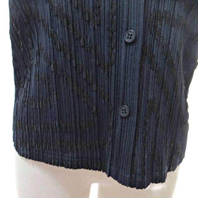 【中古】プリーツプリーズ PLEATS PLEASE イッセイミヤケ テープデザイン プリーツ シャツ 長袖 3 紺 ネイビー_6