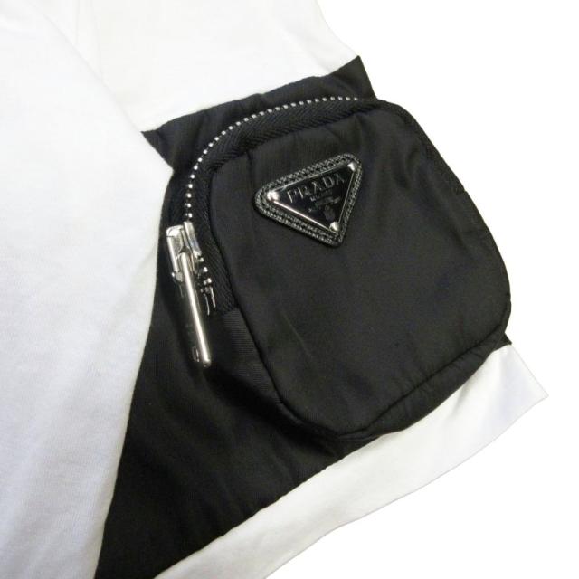 【中古】プラダ PRADA 極美品 トライアングルロゴ ポーチ付き 切替 Tシャツ 半袖 プレート XS 白 ホワイト ■MNK4_3