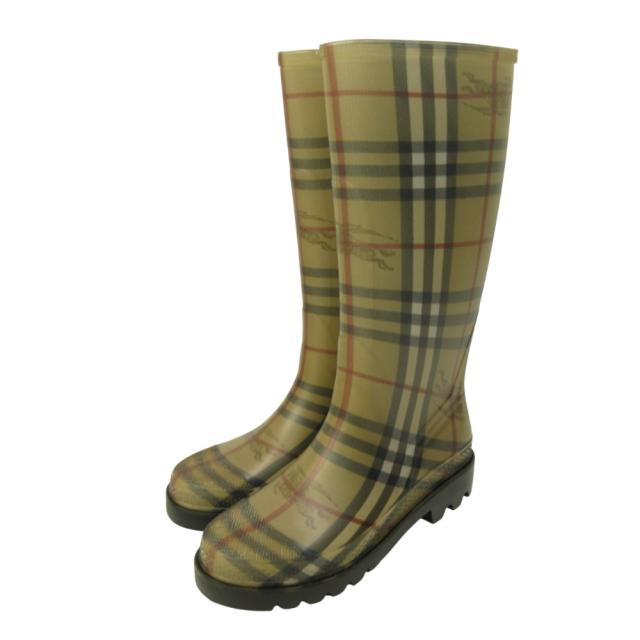 【中古】バーバリー BURBERRY レインブーツ ロング シューズ 長靴 ノバチェック 37 24.0cm ベージュ 0122 ■MNK4