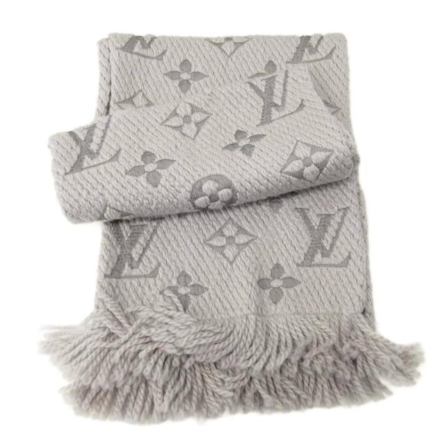 【中古】ルイヴィトン LOUIS VUITTON エシャルプ・ロゴマニア マフラー モノグラム 総柄 ウール シルク混 グレー