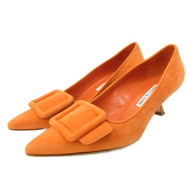 【中古】マノロブラニク MANOLO BLAHNIK メイセール パンプス シューズ ヒール スエード 37 24.0cm オレンジ