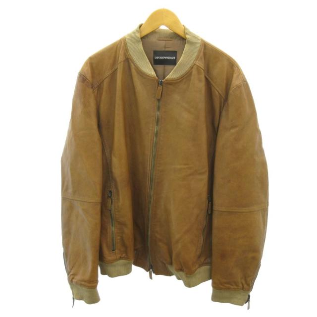【中古】エンポリオアルマーニ EMPORIO ARMANI レザージャケット ブルゾン ダブルジップ ゴートスキン 山羊革 58 茶