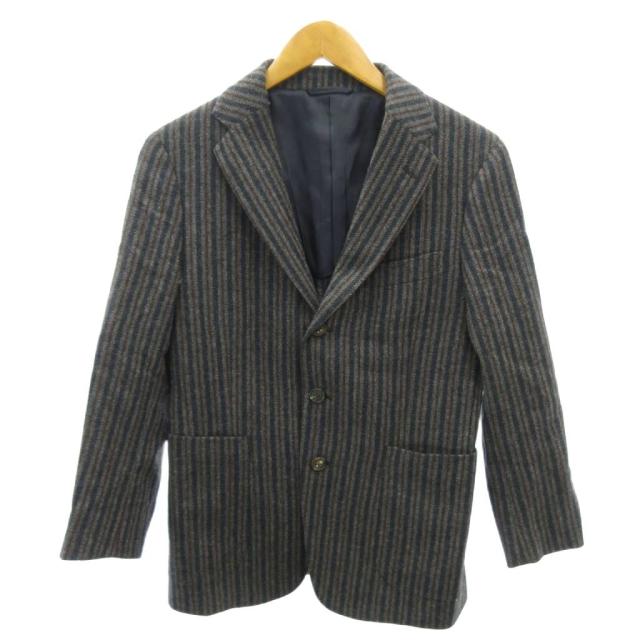 【中古】パパス Papas + 美品 botteli地 テーラードジャケット 背抜き 3B ストライプ ウール S グレー 0127 ■MNK4