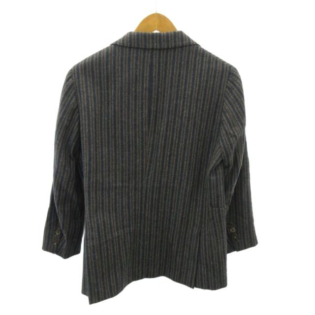 【中古】パパス Papas + 美品 botteli地 テーラードジャケット 背抜き 3B ストライプ ウール S グレー 0127 ■MNK4_1