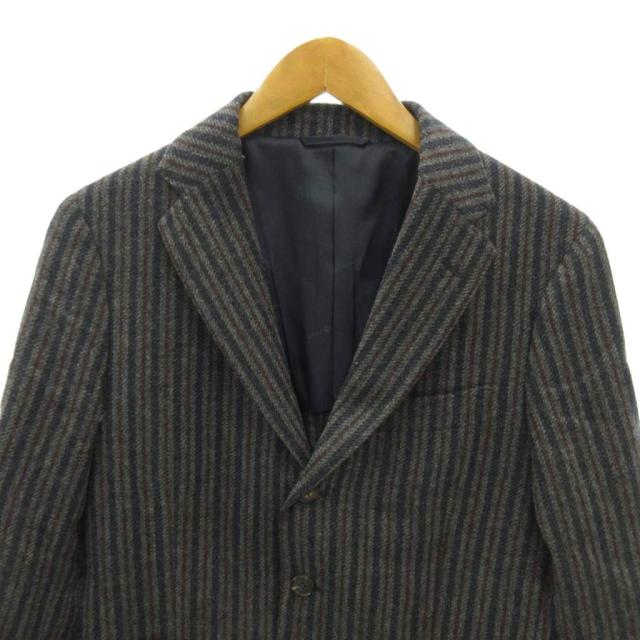 【中古】パパス Papas + 美品 botteli地 テーラードジャケット 背抜き 3B ストライプ ウール S グレー 0127 ■MNK4_2