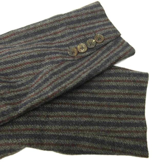 【中古】パパス Papas + 美品 botteli地 テーラードジャケット 背抜き 3B ストライプ ウール S グレー 0127 ■MNK4_4