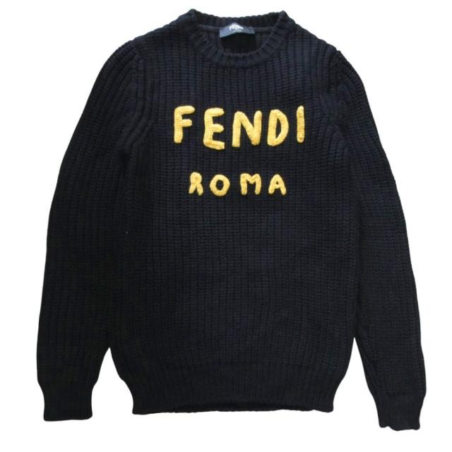 【中古】フェンディ FENDI Roma Logo Wool Sweater ニット セーター FZZ373 AEA1 国内正規 黒 ブラック 46 ■MNK2