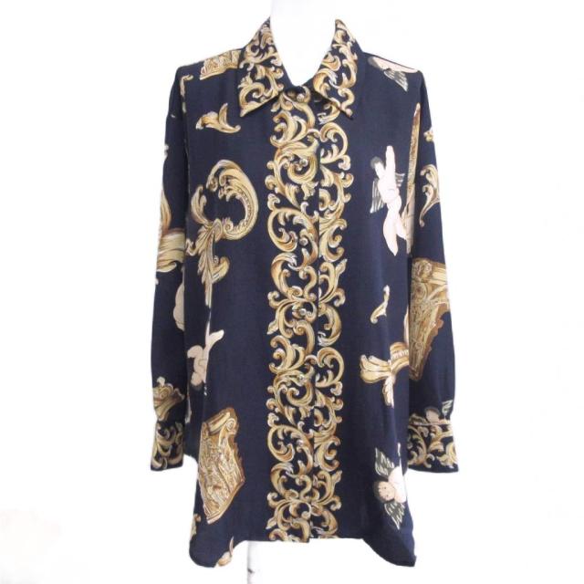 【中古】イッセイミヤケ I.S. アーカイブ 希少 88年 80's 総柄シャツ チュニックブラウス バロック調 天使 9 IBO90