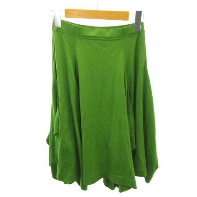 【中古】イッセイミヤケ ISSEY MIYAKE 筆タグ ギャザー フレアスカート 変形デザイン ひざ丈 M 緑 グリーン 0221_1