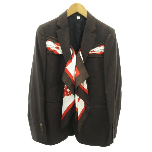 【中古】バーバリー BURBERRY 美品 現行 シルクスカーフドッキングジャケット テーラード UK8 茶 ブラウン 4560457