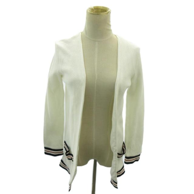 【中古】トムブラウン THOM BROWNE 美品 ニット カーディガン ワンポイント トリコロール 長袖 38 白 ホワイト