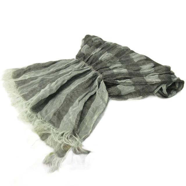 【中古】イッセイミヤケ ISSEY MIYAKE ヴィンテージ 80s 筆タグ ストール チェック柄 シルク ウール グレー 0303