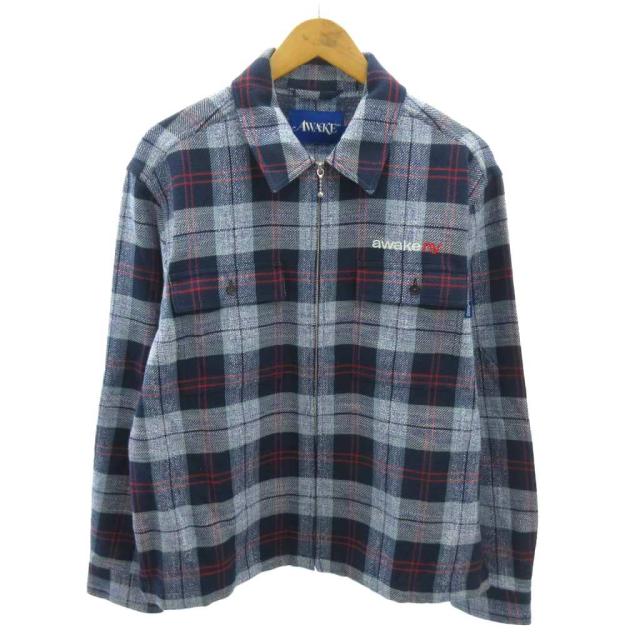【中古】アウェイクニューヨーク Awake NY 美品 Flannel Zip Shirt フランネル ジップシャツ M 青 ブルー