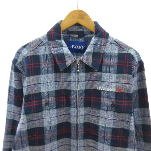 【中古】アウェイクニューヨーク Awake NY 美品 Flannel Zip Shirt フランネル ジップシャツ M 青 ブルー_2