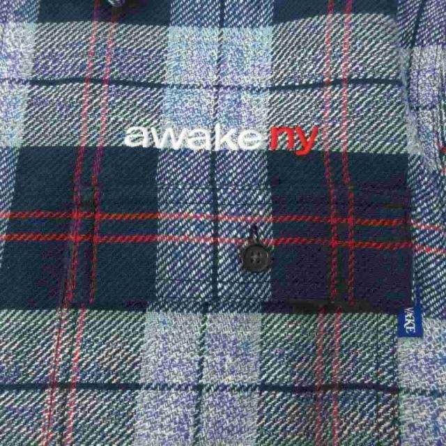 【中古】アウェイクニューヨーク Awake NY 美品 Flannel Zip Shirt フランネル ジップシャツ M 青 ブルー_3