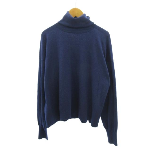 【中古】ブラミンク BLAMINK タートルネックニット セーター カシミヤ コットン 18G 長袖 36 ネイビー IBO92