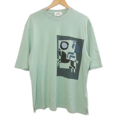【中古】エルメス 23-24AW velky lov ヴェルキーラブ Tシャツ カシミヤ混 カットソー 半袖 プリント M 緑 ■MNK6