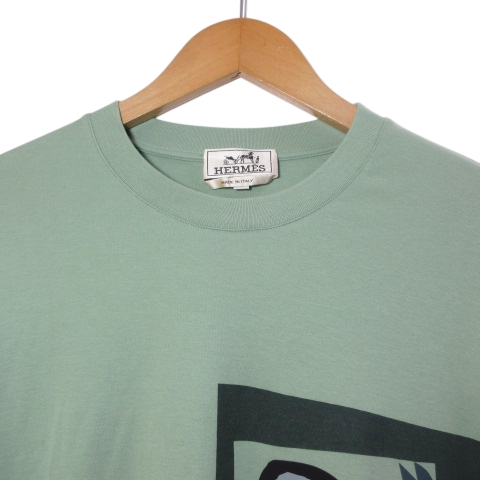 【中古】エルメス 23-24AW velky lov ヴェルキーラブ Tシャツ カシミヤ混 カットソー 半袖 プリント M 緑 ■MNK6_2