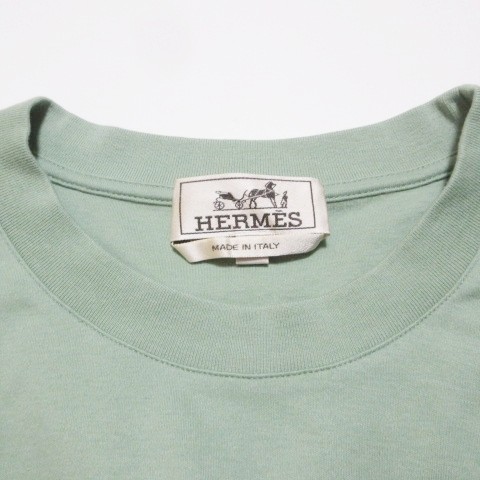 【中古】エルメス 23-24AW velky lov ヴェルキーラブ Tシャツ カシミヤ混 カットソー 半袖 プリント M 緑 ■MNK6_8