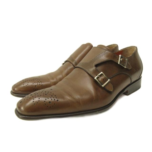 【中古】サントーニ SANTONI ダブルモンク ビジネスシューズ レザー 5.5 24.5cm 茶 ブラウン 0320 ■MNK6 メンズ