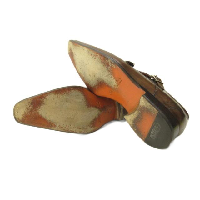【中古】サントーニ SANTONI ダブルモンク ビジネスシューズ レザー 5.5 24.5cm 茶 ブラウン 0320 ■MNK6 メンズ_6
